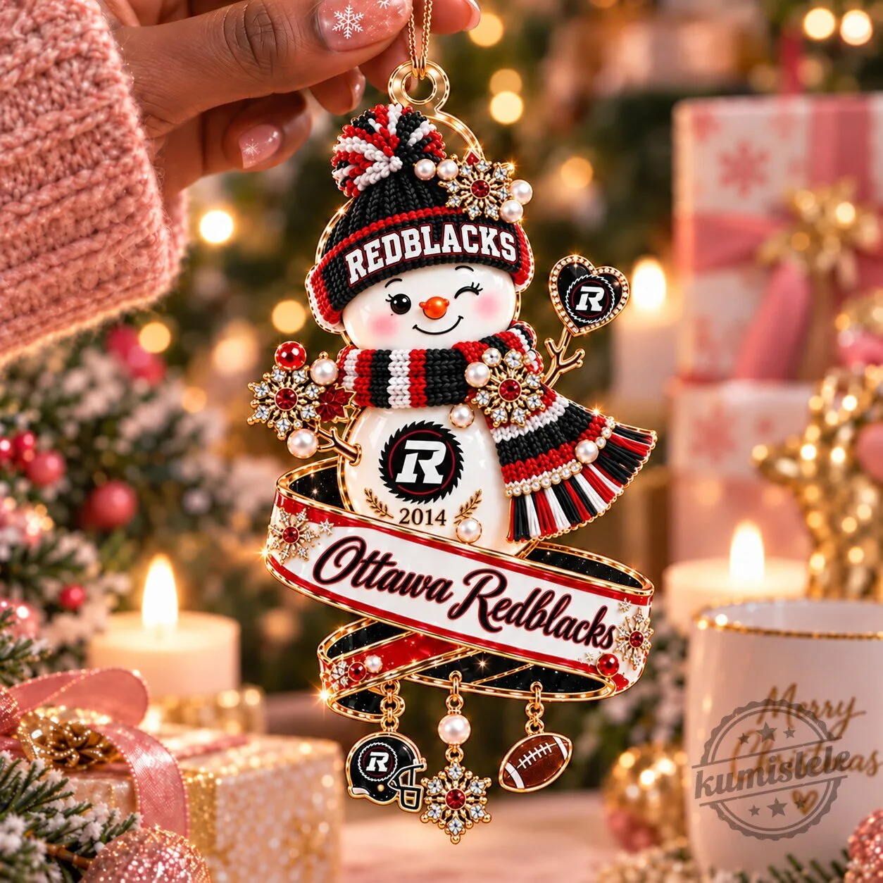 Ottawa Redblacks Snowman Christmas Ornament for Canadian Football League Fans