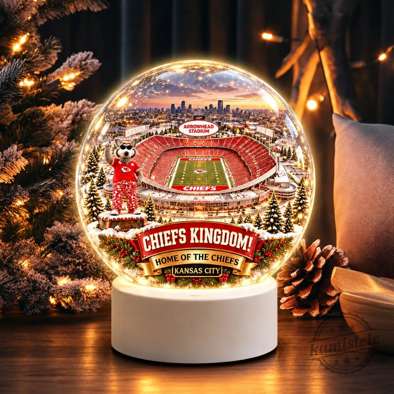 Kansas City Chiefs Arrowhead Stadium Christmas Snow Globe Night Light