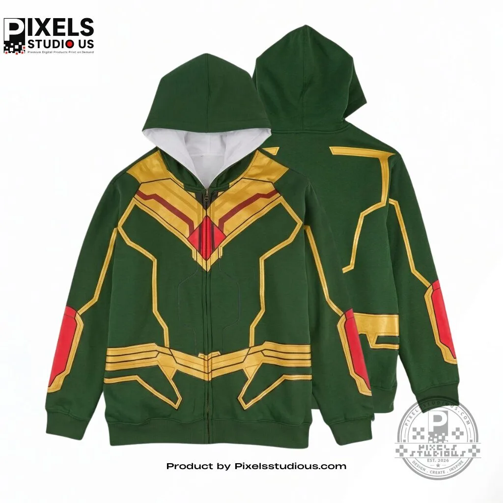 Marvel VisionQuest Vision Suit Reversible Zippered Hoodie 5 Marvel VisionQuest Vision Suit Reversible Zippered Hoodie 3D shirt or sports jersey with all-over print design