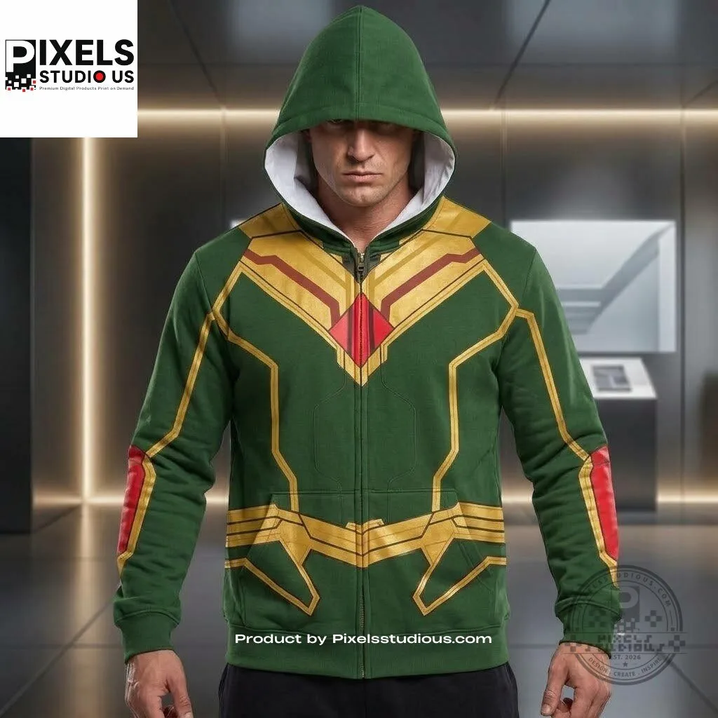 Marvel VisionQuest Vision Suit Reversible Zippered Hoodie 9 Marvel VisionQuest Vision Suit Reversible Zippered Hoodie 3D shirt or sports jersey with all-over print design