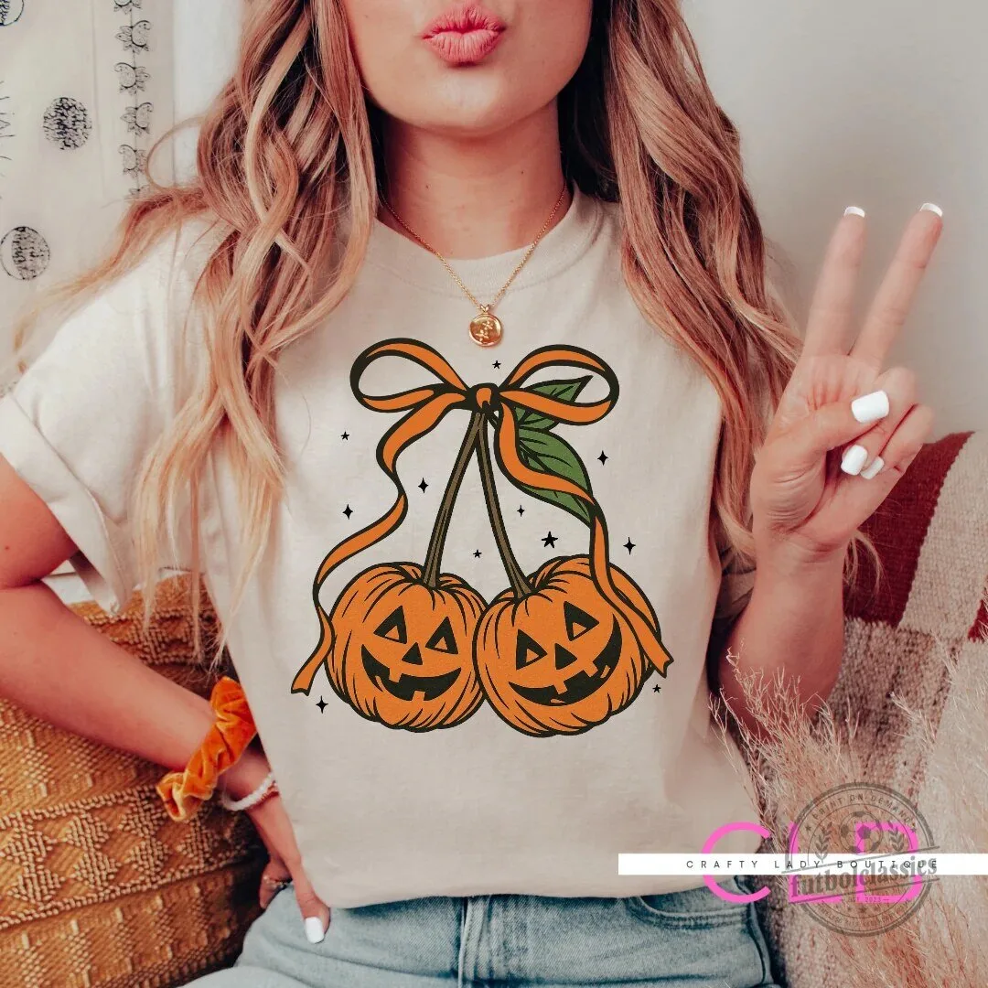 Cute Halloween Jack-o'-Lantern Cherry Pumpkins Funny Fall T-Shirt 1 Cute Halloween Jack-o