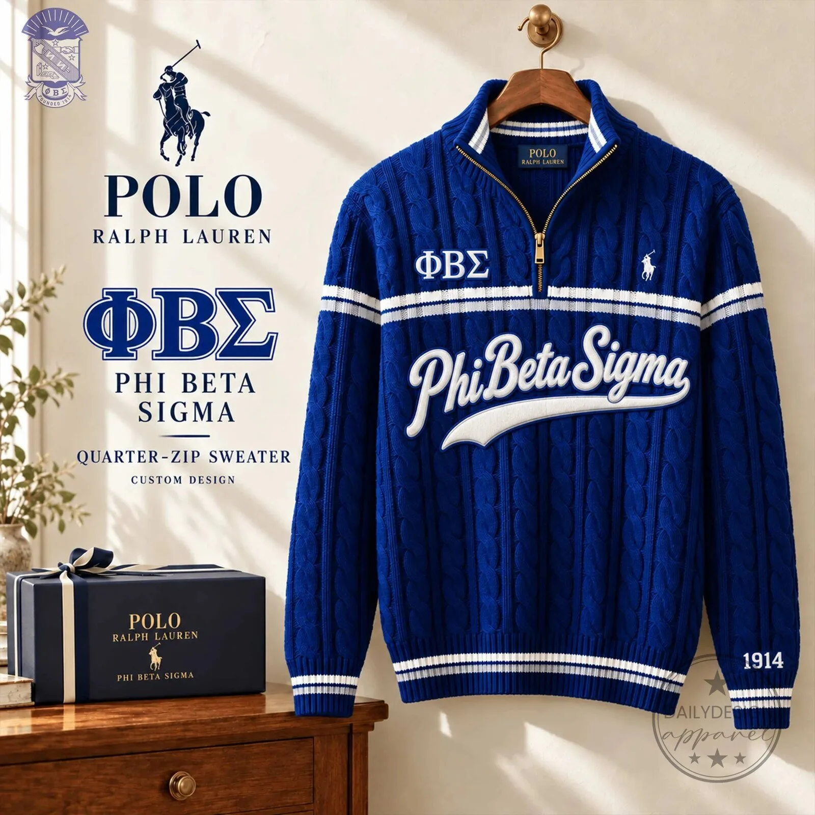 Phi Beta Sigma Fraternity Quarter-Zip Cable Knit Sweater