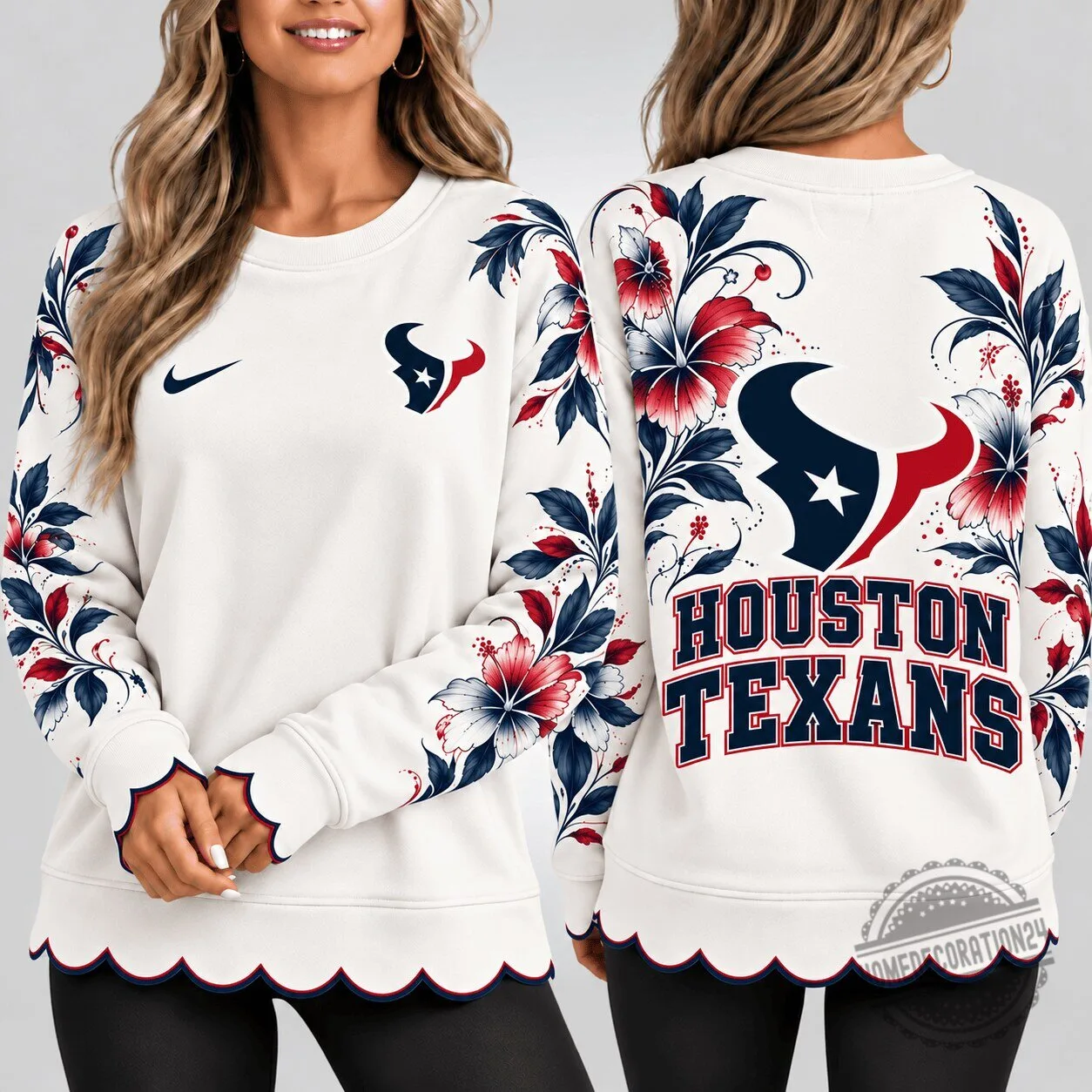 Houston Texans Floral Elegance Crewneck Sweatshirt for Women