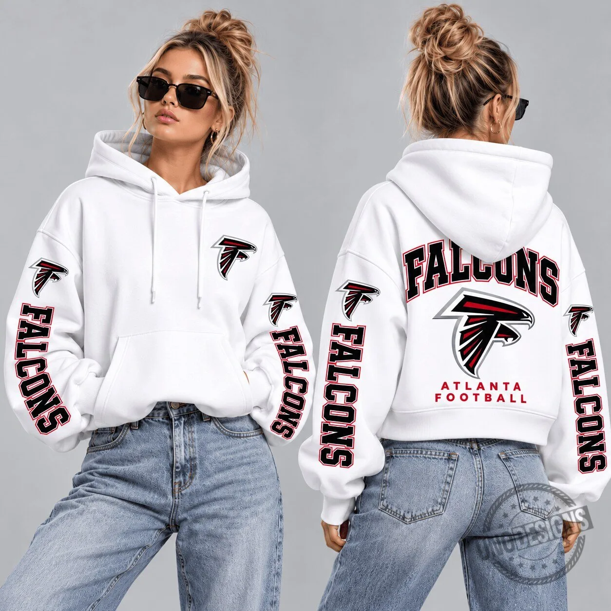 Atlanta Falcons Football Team Logo White Pullover Hoodie for Women