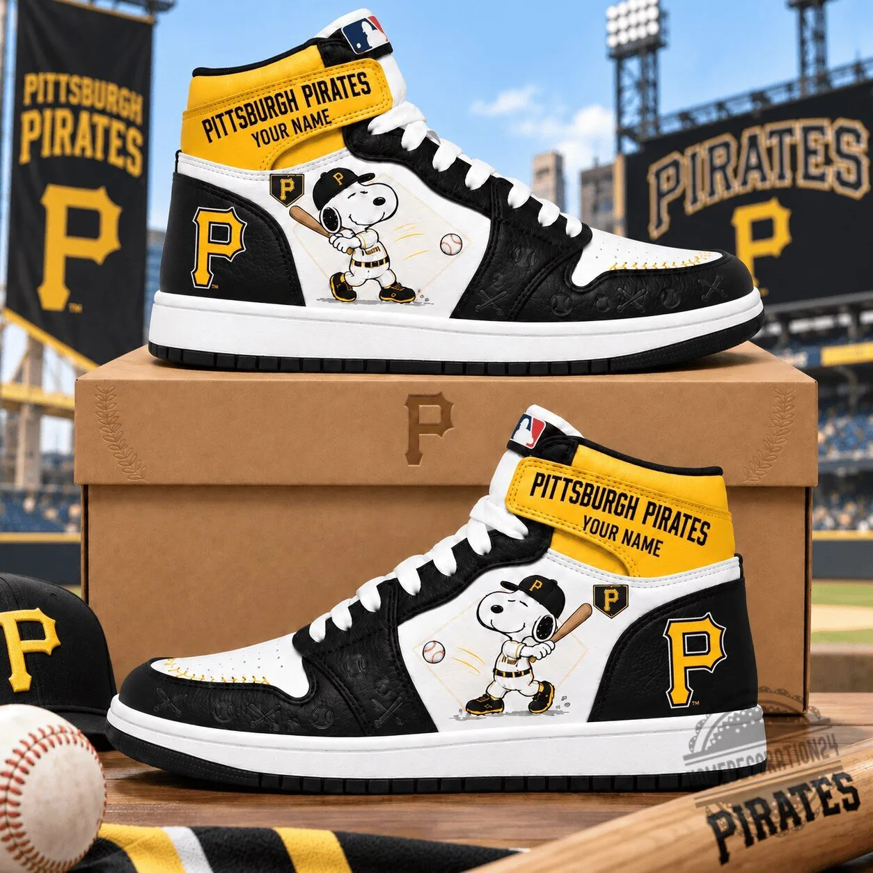 Pittsburgh Pirates Snoopy Baseball Fan High Top Sneakers Custom Name