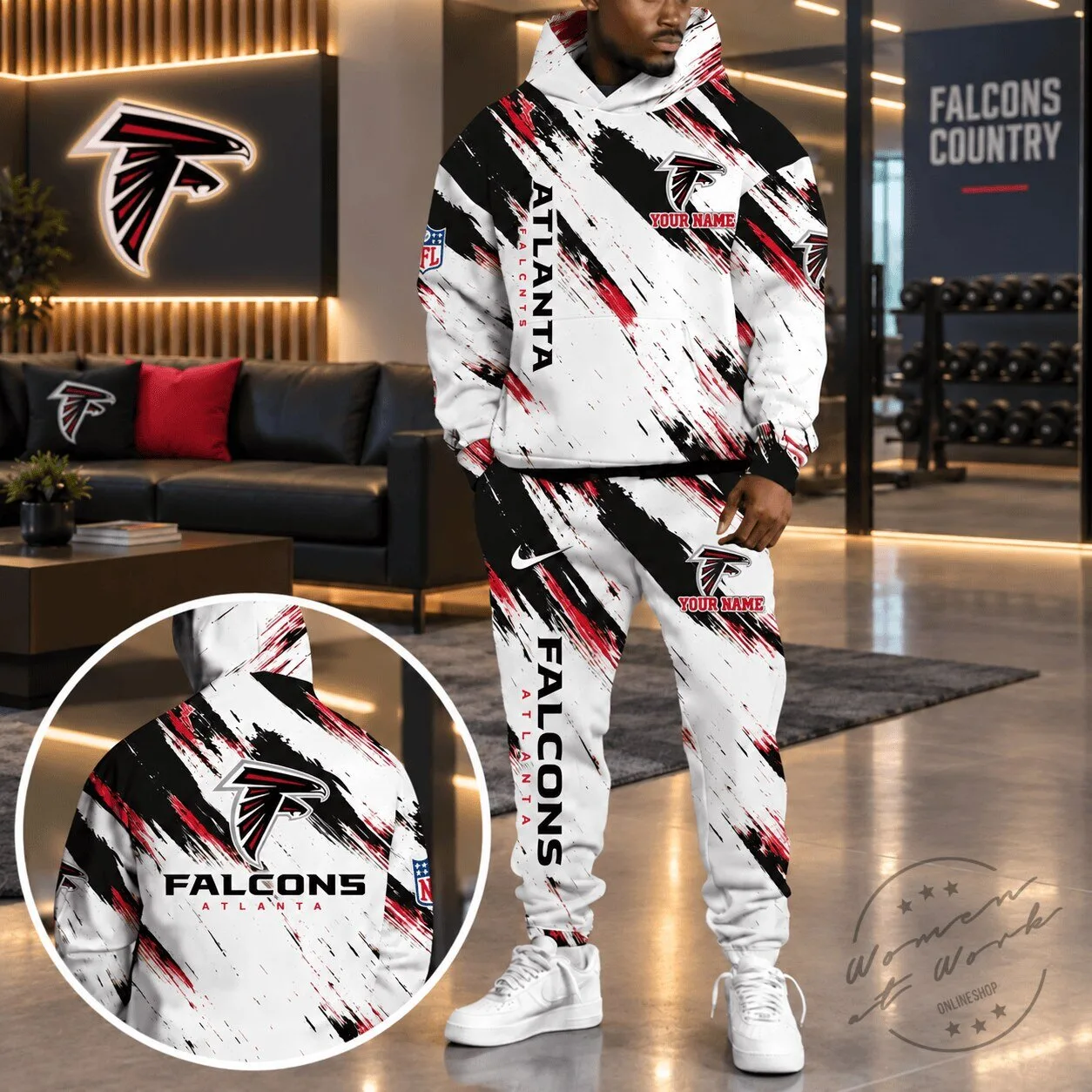 Atlanta Falcons Personalized NFL Team White Paint Splatter Hoodie