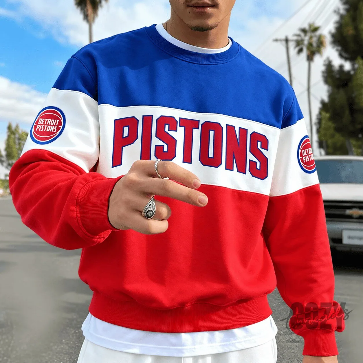 Detroit Pistons NBA Basketball Team Red White Blue Fan Sweatshirt