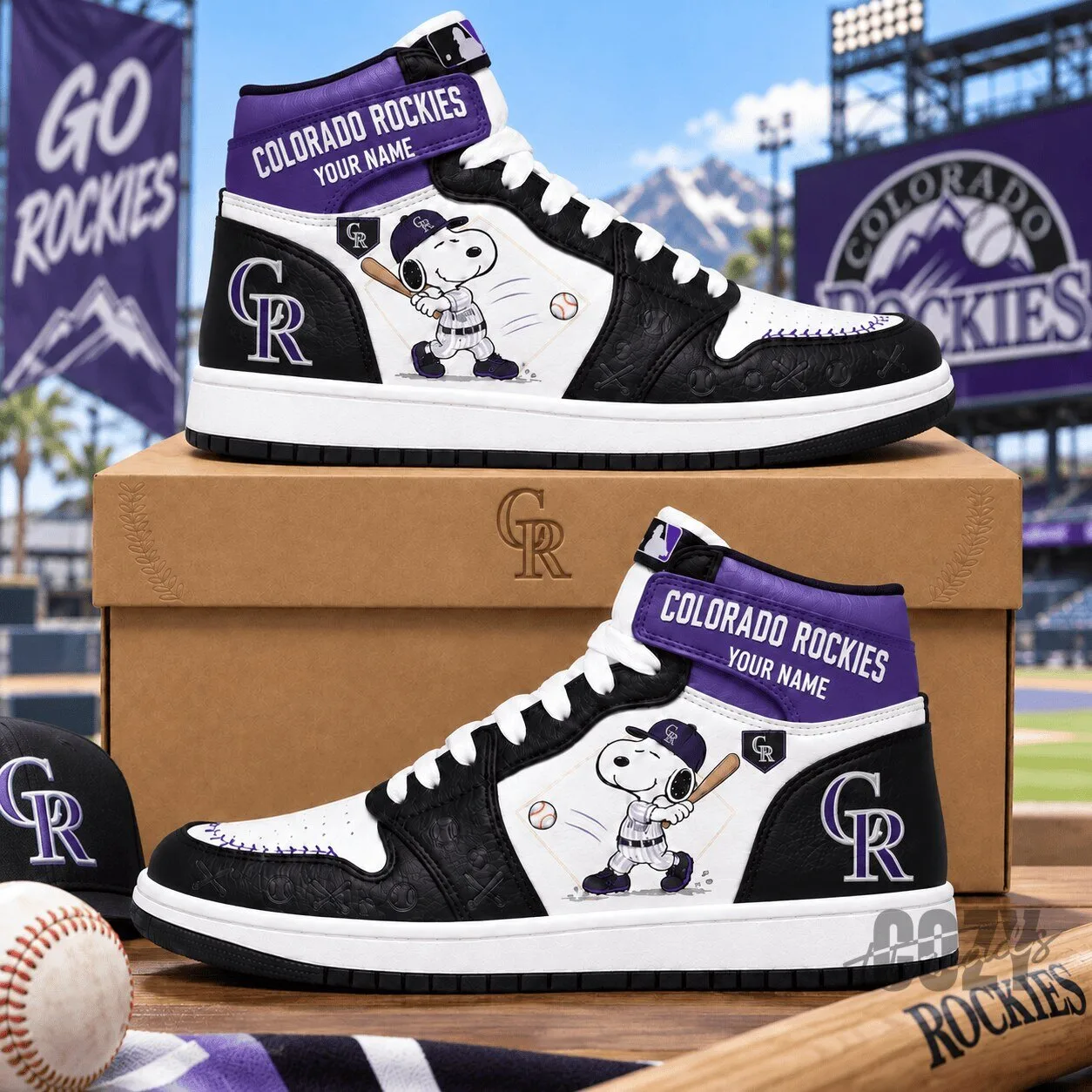 Colorado Rockies Snoopy Baseball Fan High Top Sneakers