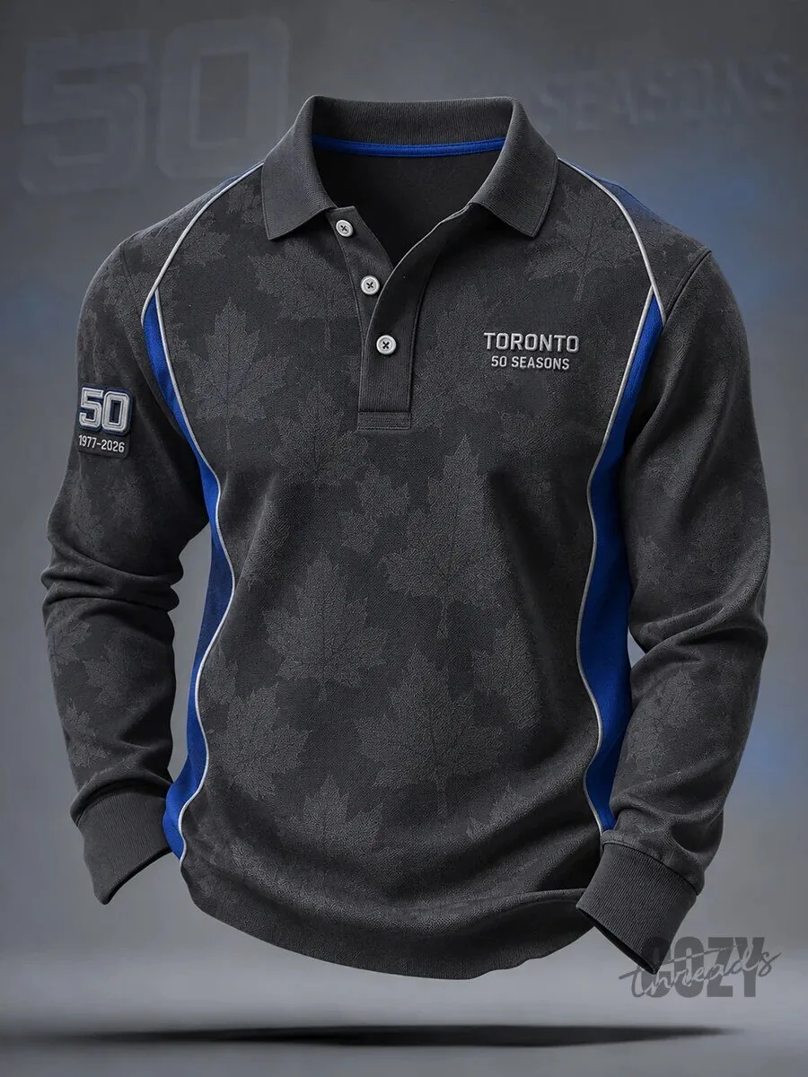 Toronto Blue Jays 50 Seasons Anniversary Long Sleeve Polo Shirt for Men