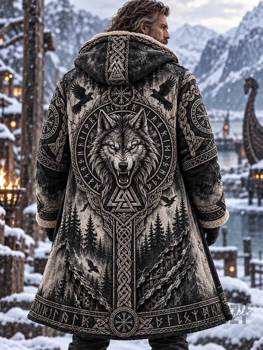 Viking Wolf Fenrir Norse Mythology Celtic Knotwork Winter Fleece Coat Jacket 1 Viking Wolf Fenrir Norse Mythology Celtic Knotwork Winter Fleece Coat Jacket