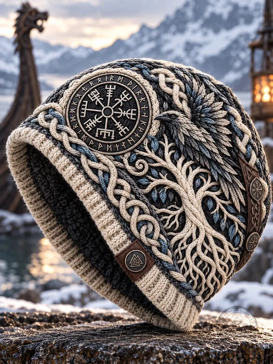 Viking Vegvisir Raven Yggdrasil Celtic Knotwork Beanie Hat