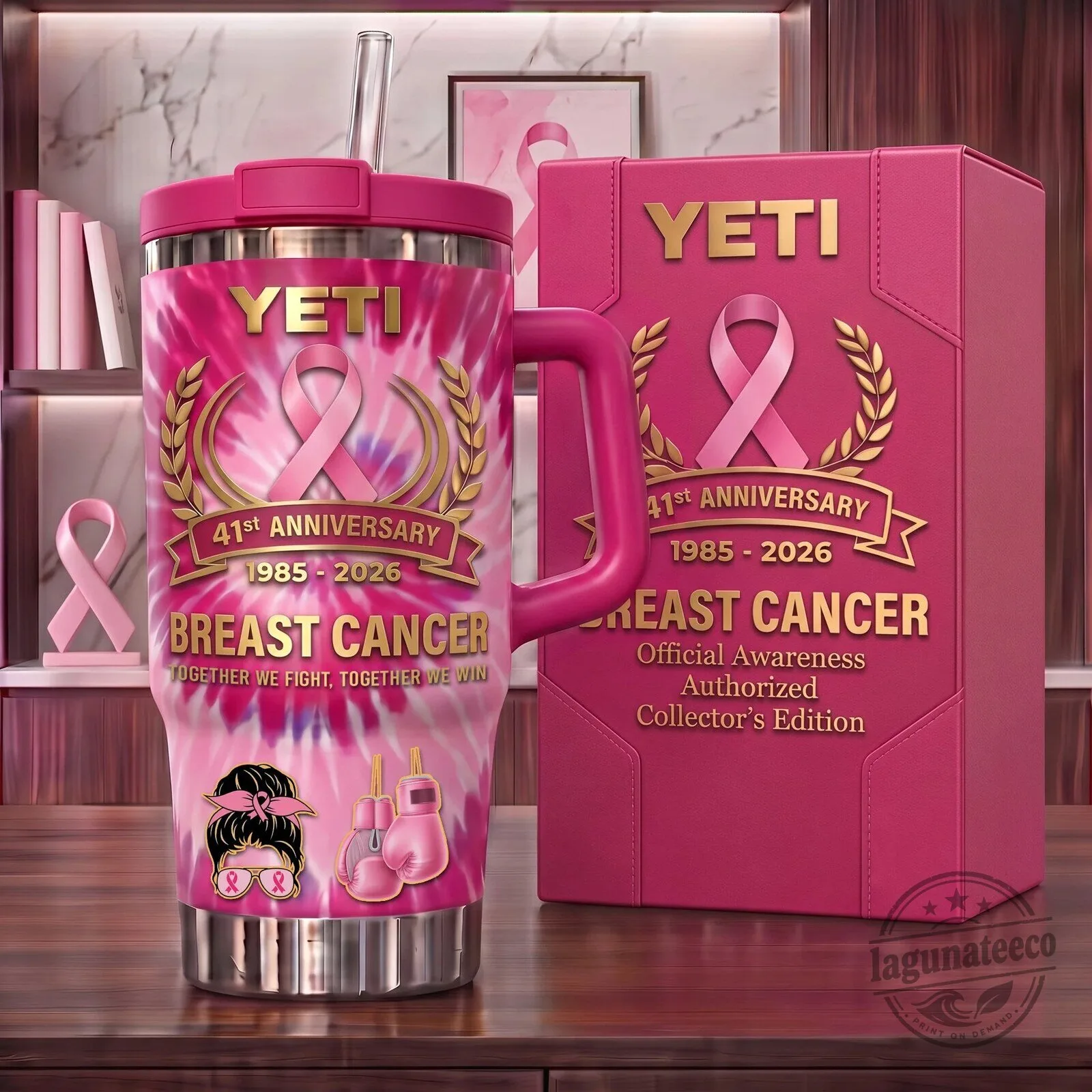 Yeti Breast Cancer Awareness 41st Anniversary Pink Tie-Dye Handle Tumbler