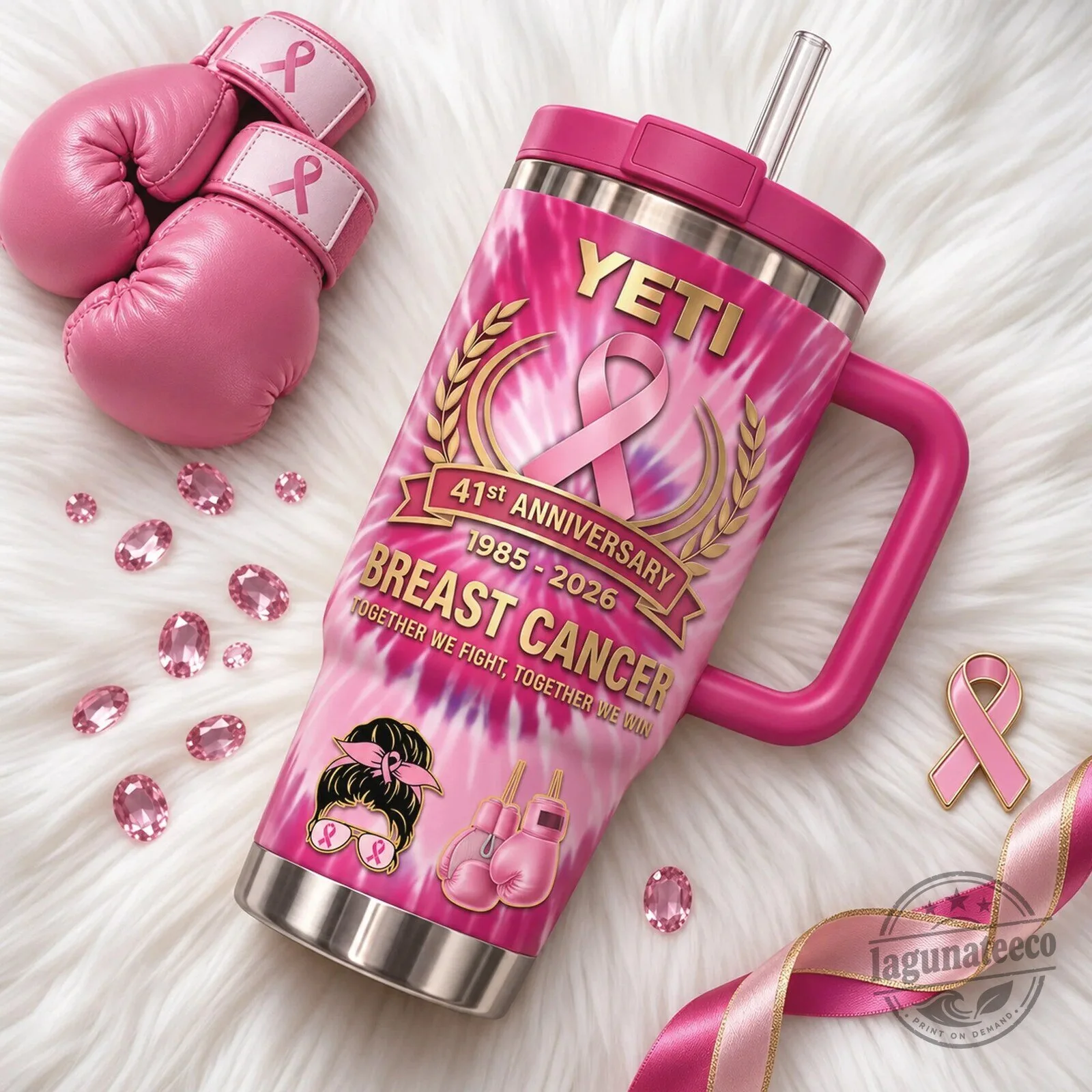 Yeti Breast Cancer Awareness 41st Anniversary Pink Tie-Dye Handle Tumbler 4 Yeti Breast Cancer Awareness 41st Anniversary Pink Tie-Dye Handle Tumbler