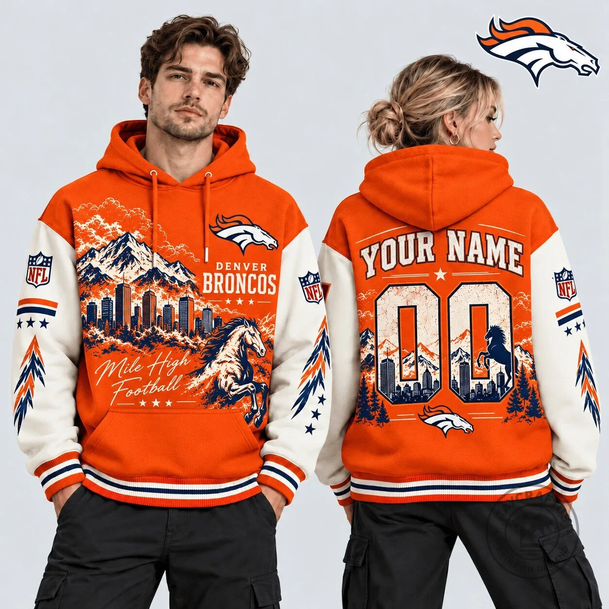 Denver Broncos Mile High Football Vintage Desert Custom Name Number Hoodie