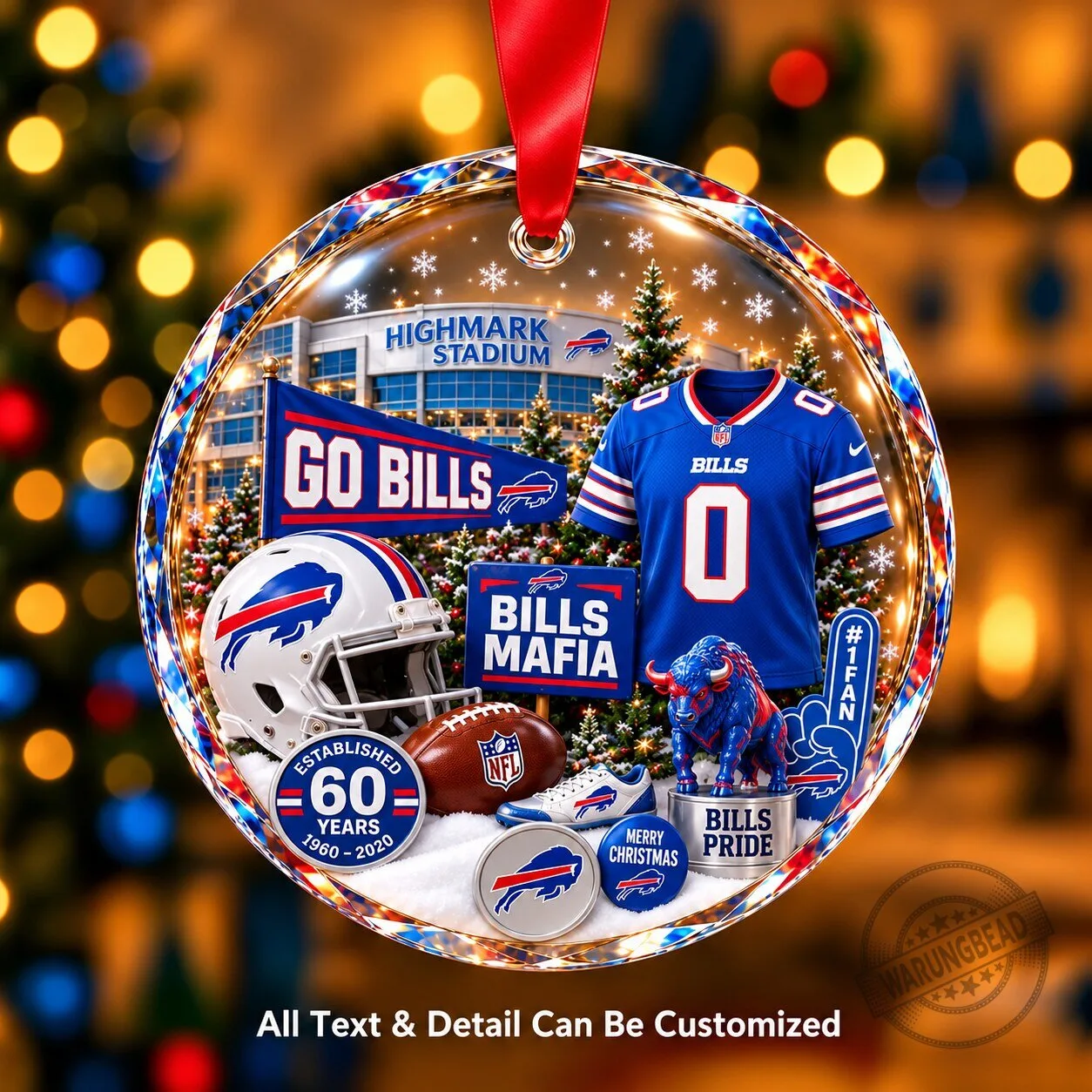 Buffalo Bills Christmas Football Team Stadium Personalized Glass Ornament