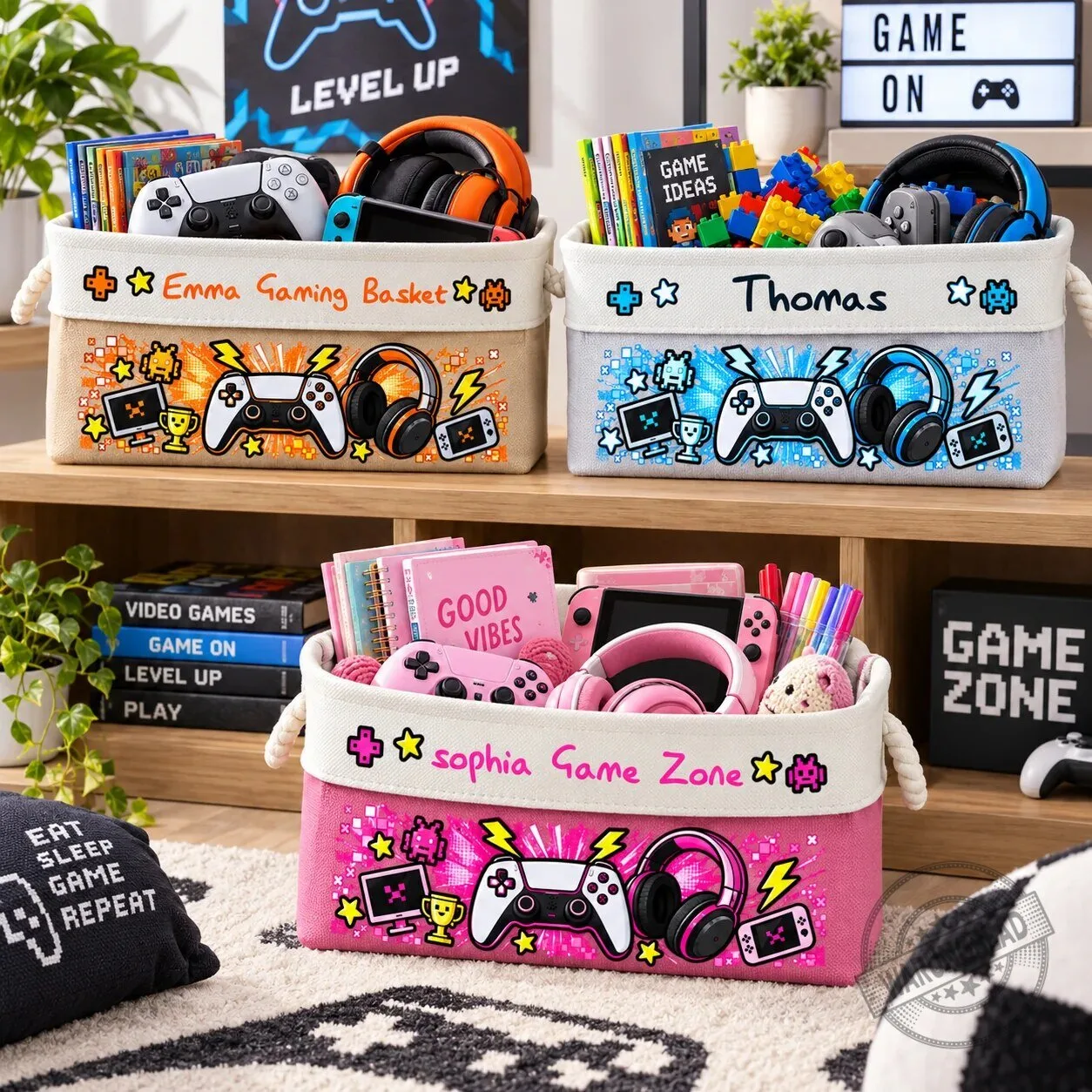 Personalized Gaming Controller Headset Kids Storage Basket