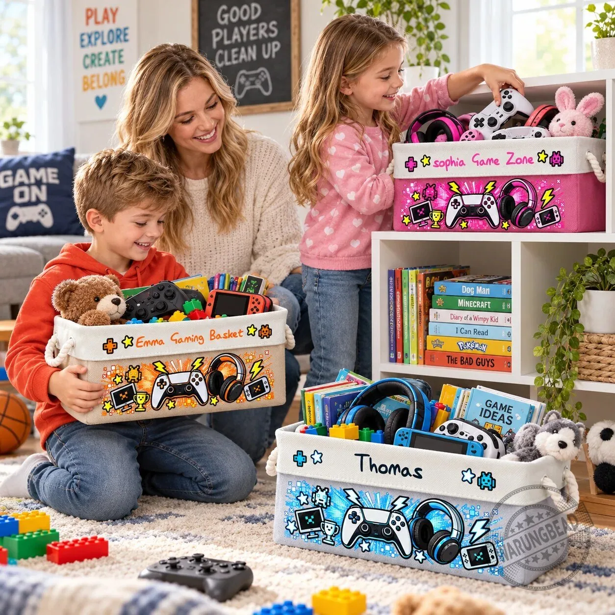Personalized Gaming Controller Headset Kids Storage Basket 10 Personalized Gaming Controller Headset Kids Storage Basket