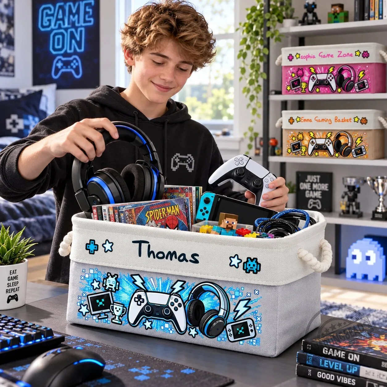 Personalized Gaming Controller Headset Kids Storage Basket 13 Personalized Gaming Controller Headset Kids Storage Basket