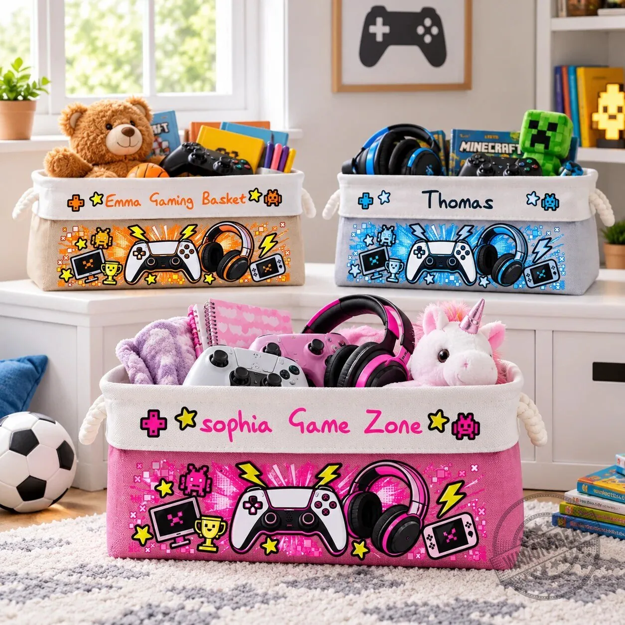 Personalized Gaming Controller Headset Kids Storage Basket 15 Personalized Gaming Controller Headset Kids Storage Basket