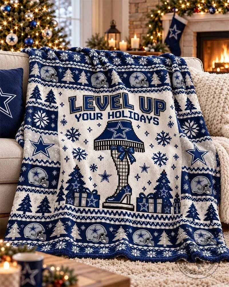 Dallas Cowboys Level Up Your Holidays Christmas Ugly Sweater Pattern Blanket