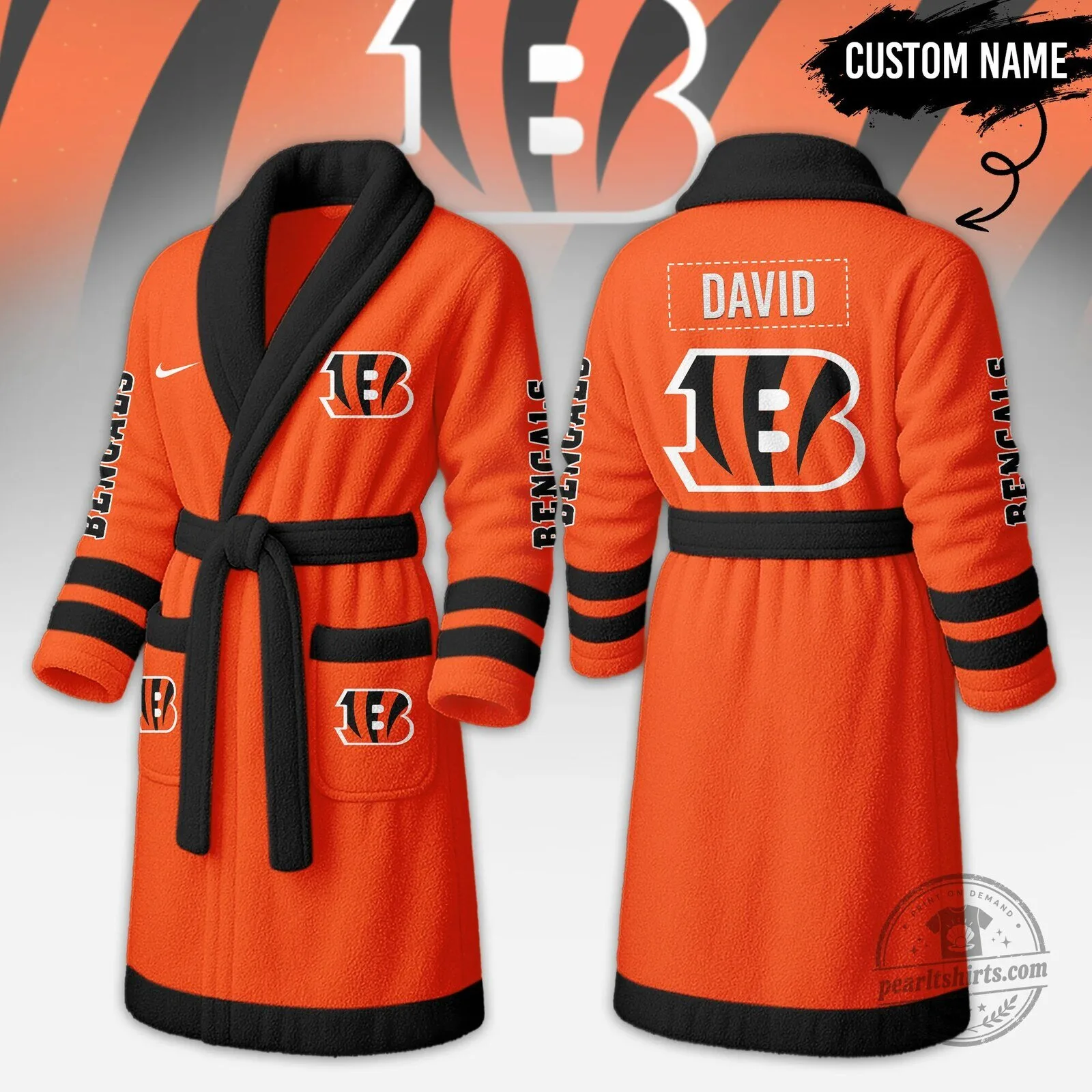 Cincinnati Bengals Personalized Football Team Fan Fleece Bathrobe