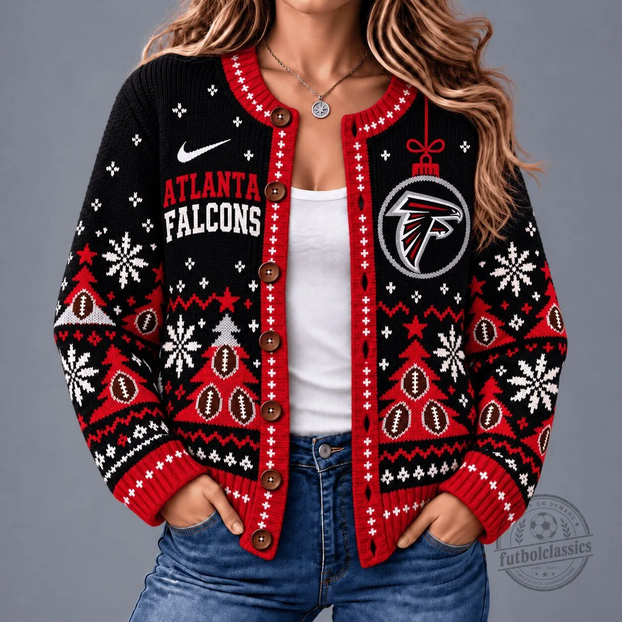 Atlanta Falcons Christmas Holiday Ugly Sweater Cardigan for Women