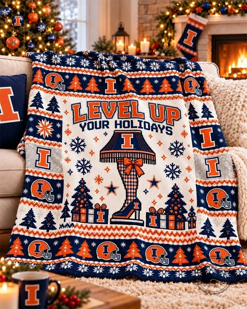 Illinois Fighting Illini Christmas Level Up Your Holidays Throw Blanket