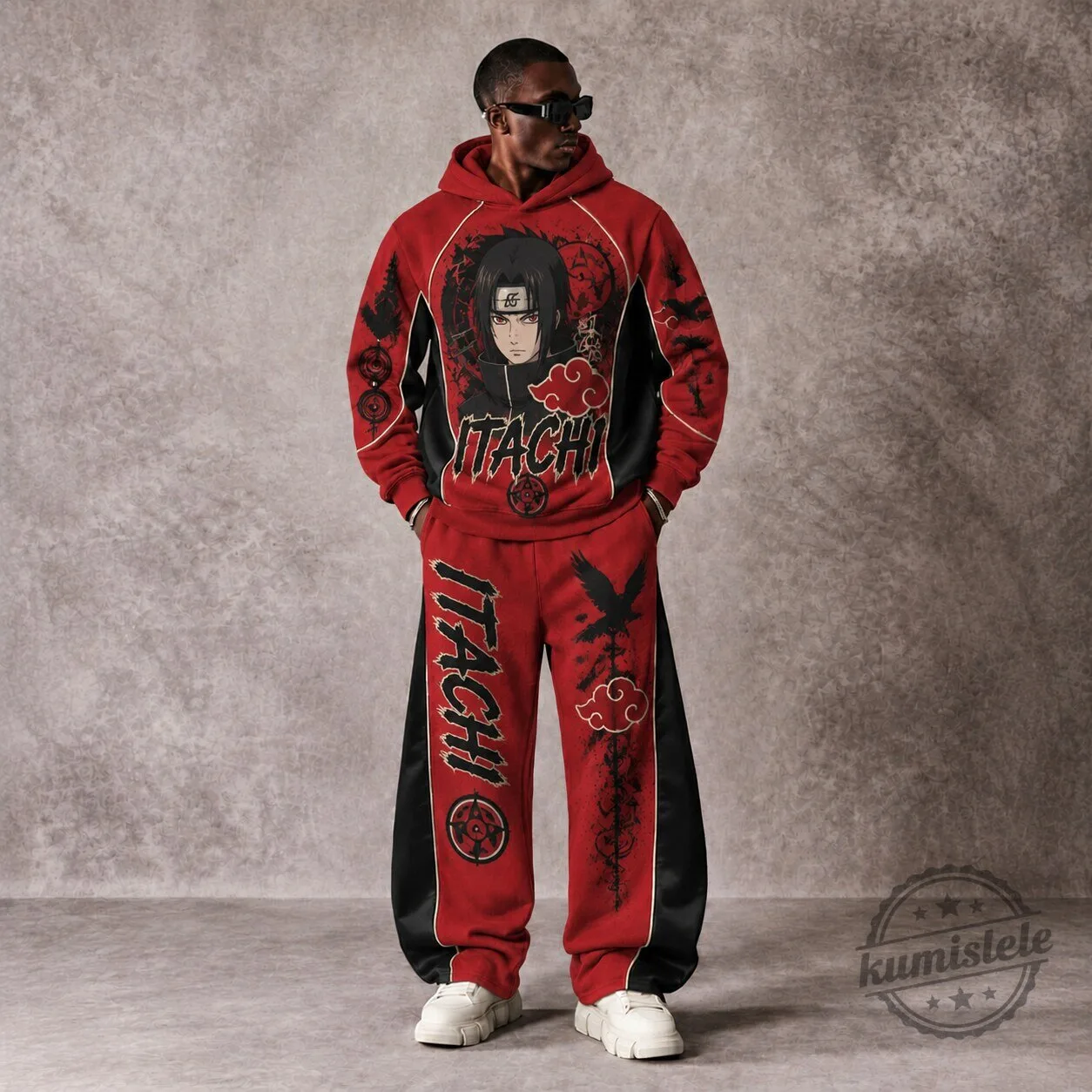 Naruto Itachi Uchiha Anime Character Red and Black Graphic Print Hoodie