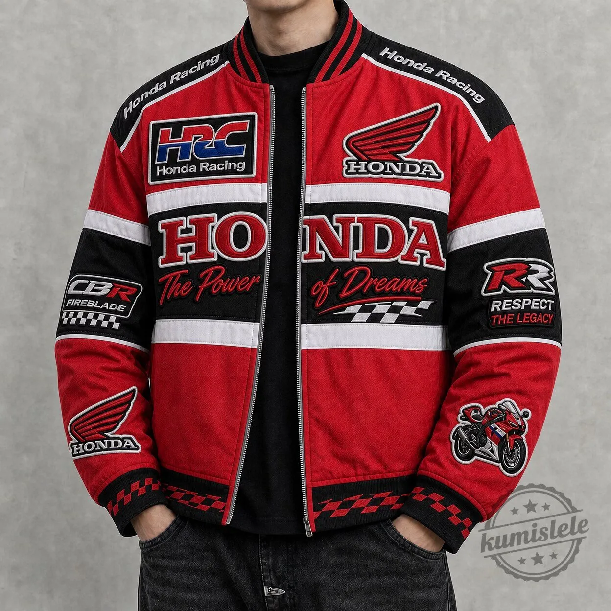 Honda Racing Motorcycle Bomber Jacket - The Power of Dreams Vintage Style