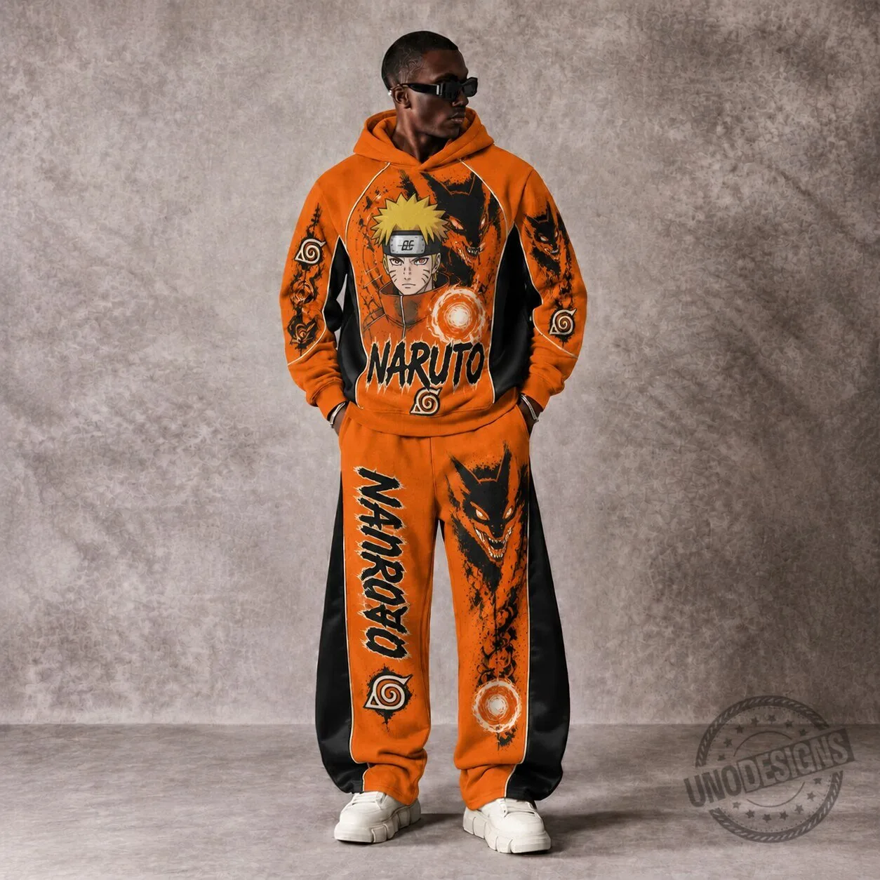 Naruto Uzumaki Nine-Tails Chakra Mode Orange and Black Hoodie