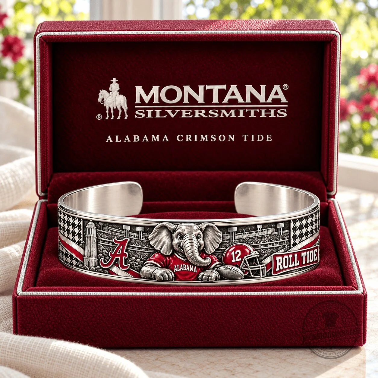 Alabama Crimson Tide Elephant Mascot Football Stadium Sculpted Cuff Bracelet