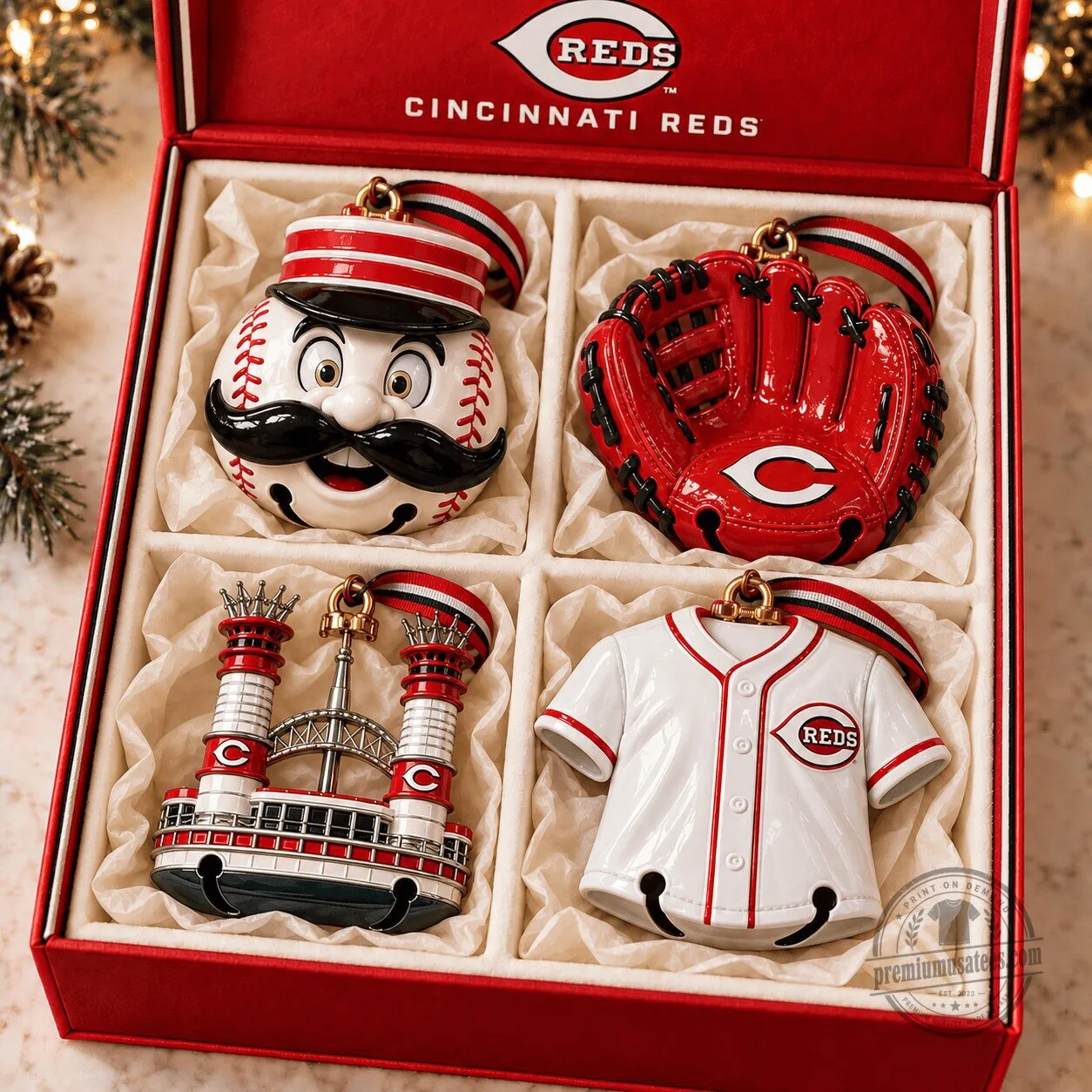 Cincinnati Reds Baseball Team Christmas Tree Ornaments Set of Four