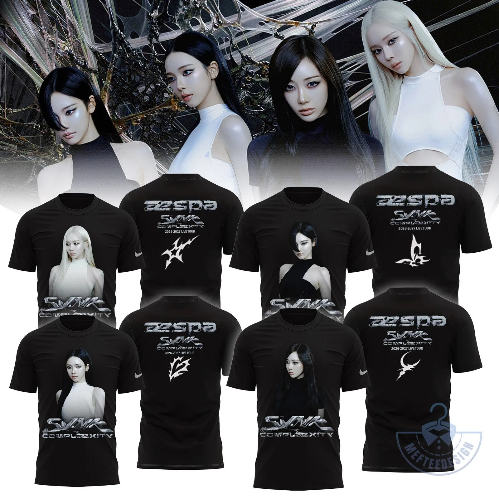 Aespa SYNK Complexity World Tour 2026-2027 K-Pop Group Black T-Shirt