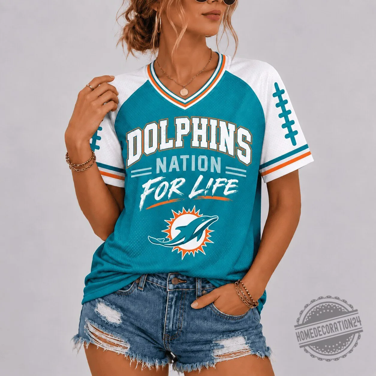 Miami Dolphins Nation For Life Football Team V-Neck Jersey