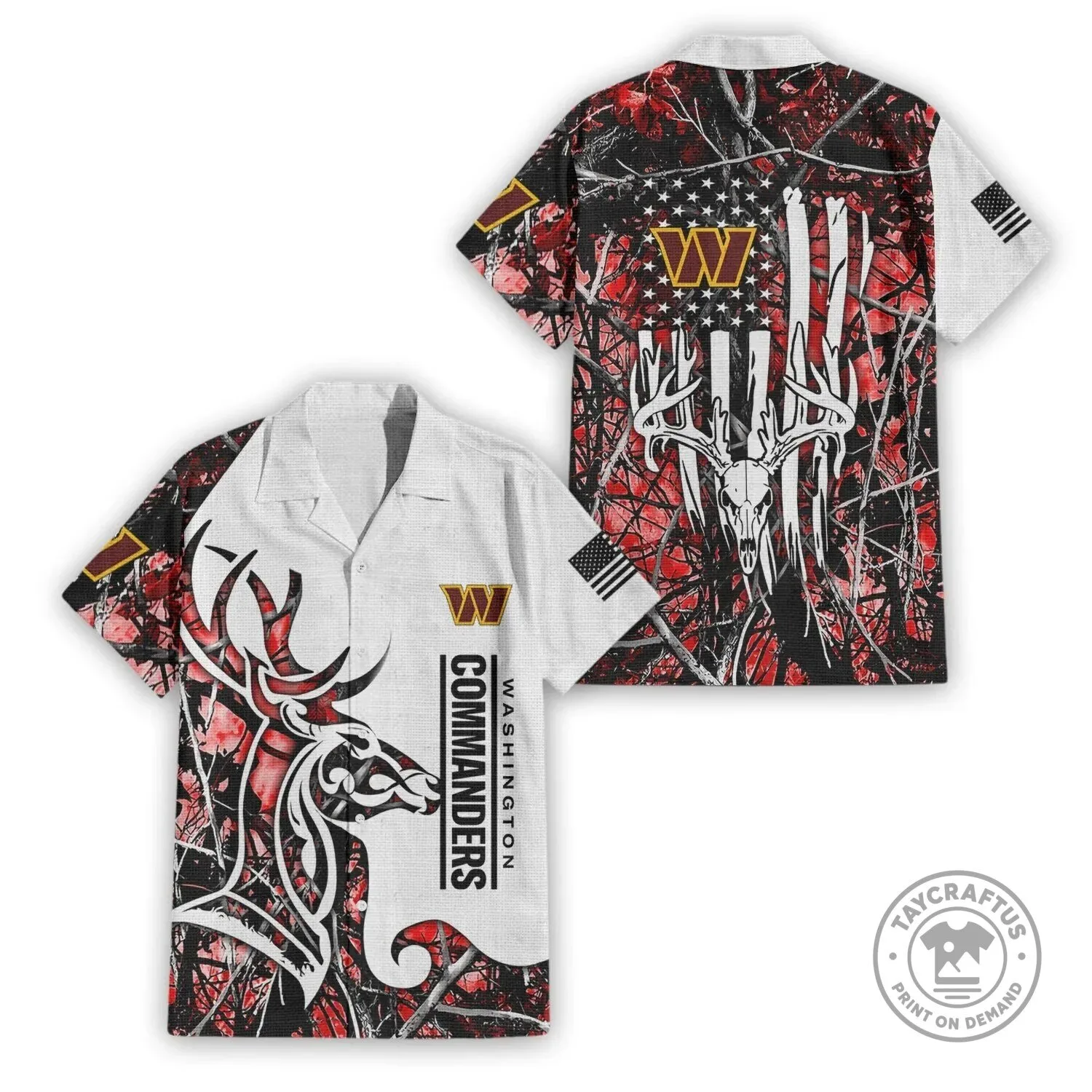 Washington Commanders Deer Hunting American Flag Camouflage Hawaiian Shirt