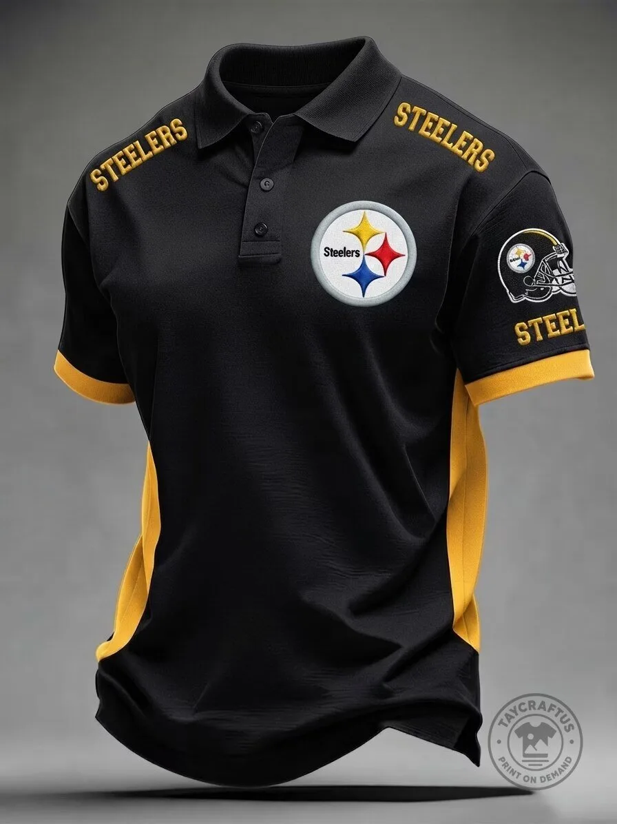 Pittsburgh Steelers NFL Football Team Fan Black and Gold Polo Shirt