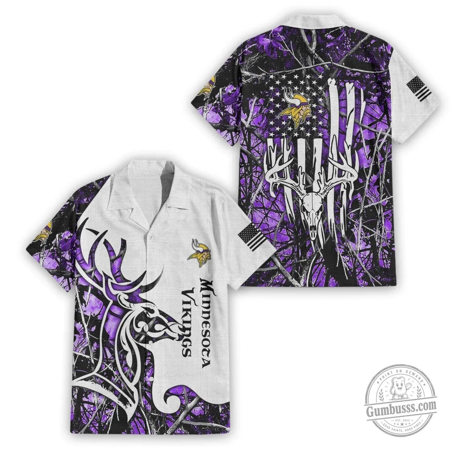Minnesota Vikings Deer Skull Hunting Camouflage Hawaiian Shirt 1 Minnesota Vikings Deer Skull Hunting Camouflage Hawaiian Shirt