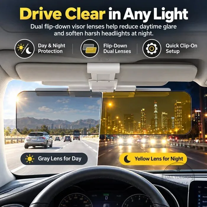 Universal Anti-Glare Car Sun Visor Extender for Day and Night Driving