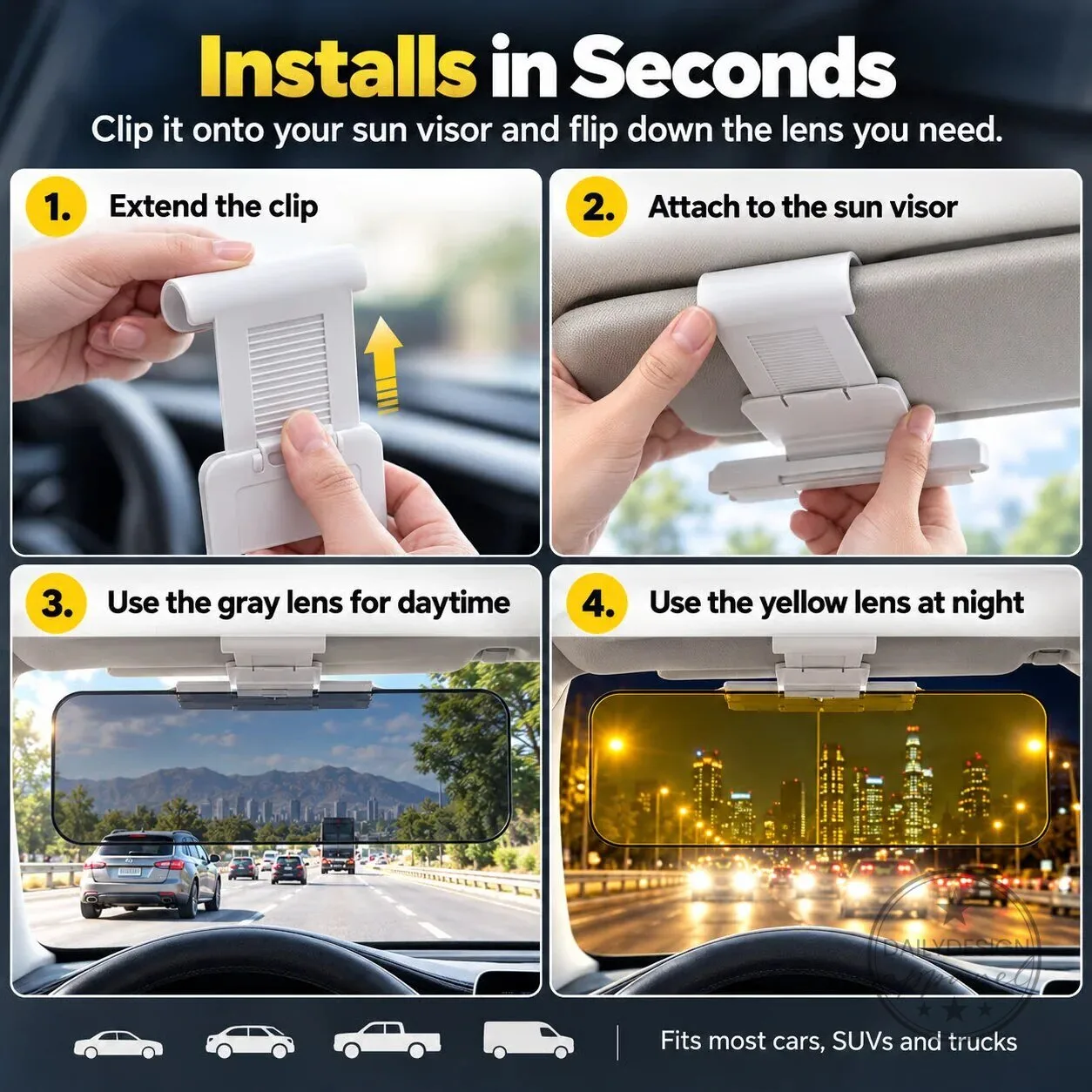 Universal Anti-Glare Car Sun Visor Extender for Day and Night Driving 17 Universal Anti-Glare Car Sun Visor Extender for Day and Night Driving