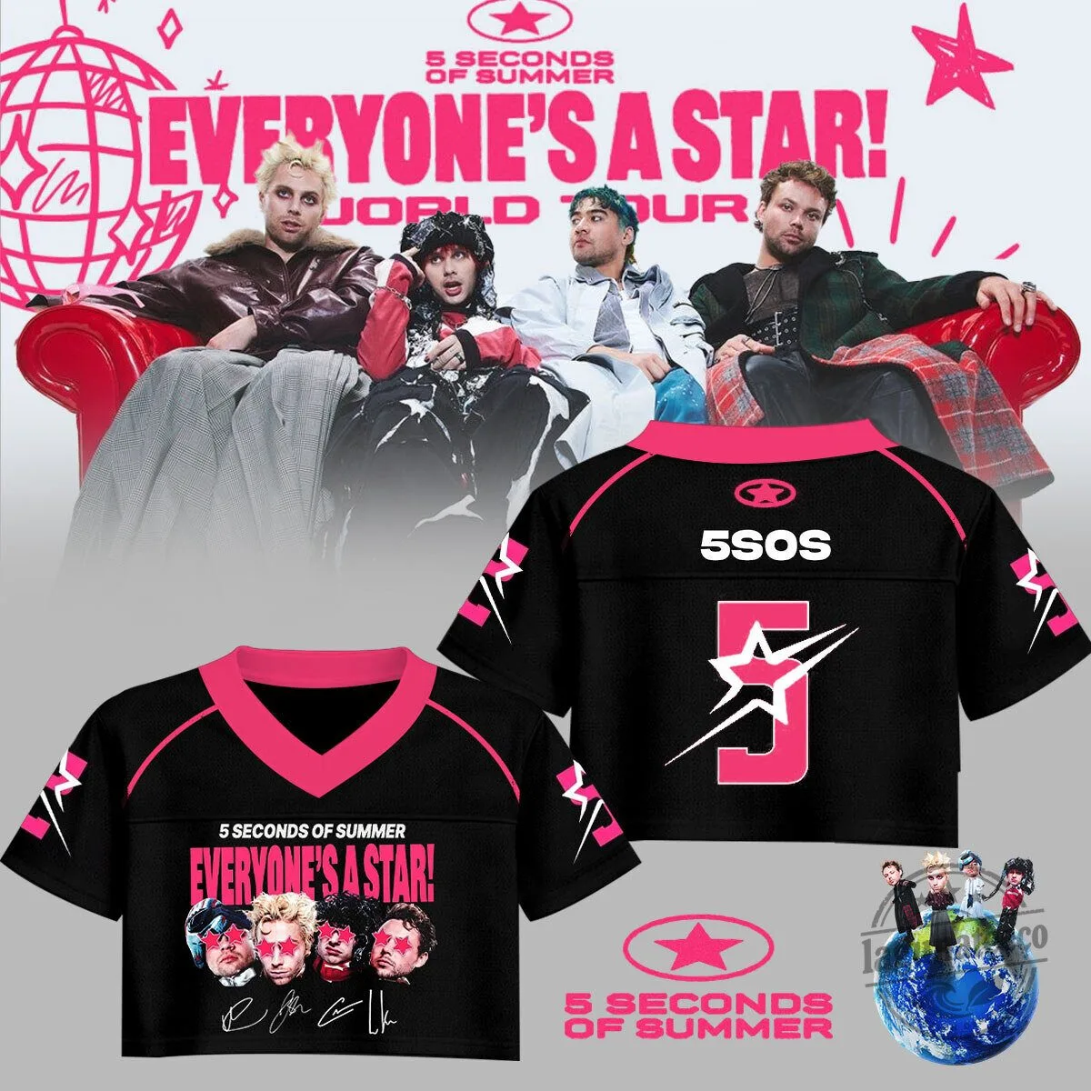 5 Seconds of Summer Everyone's a Star World Tour Crop Top Football Jersey
