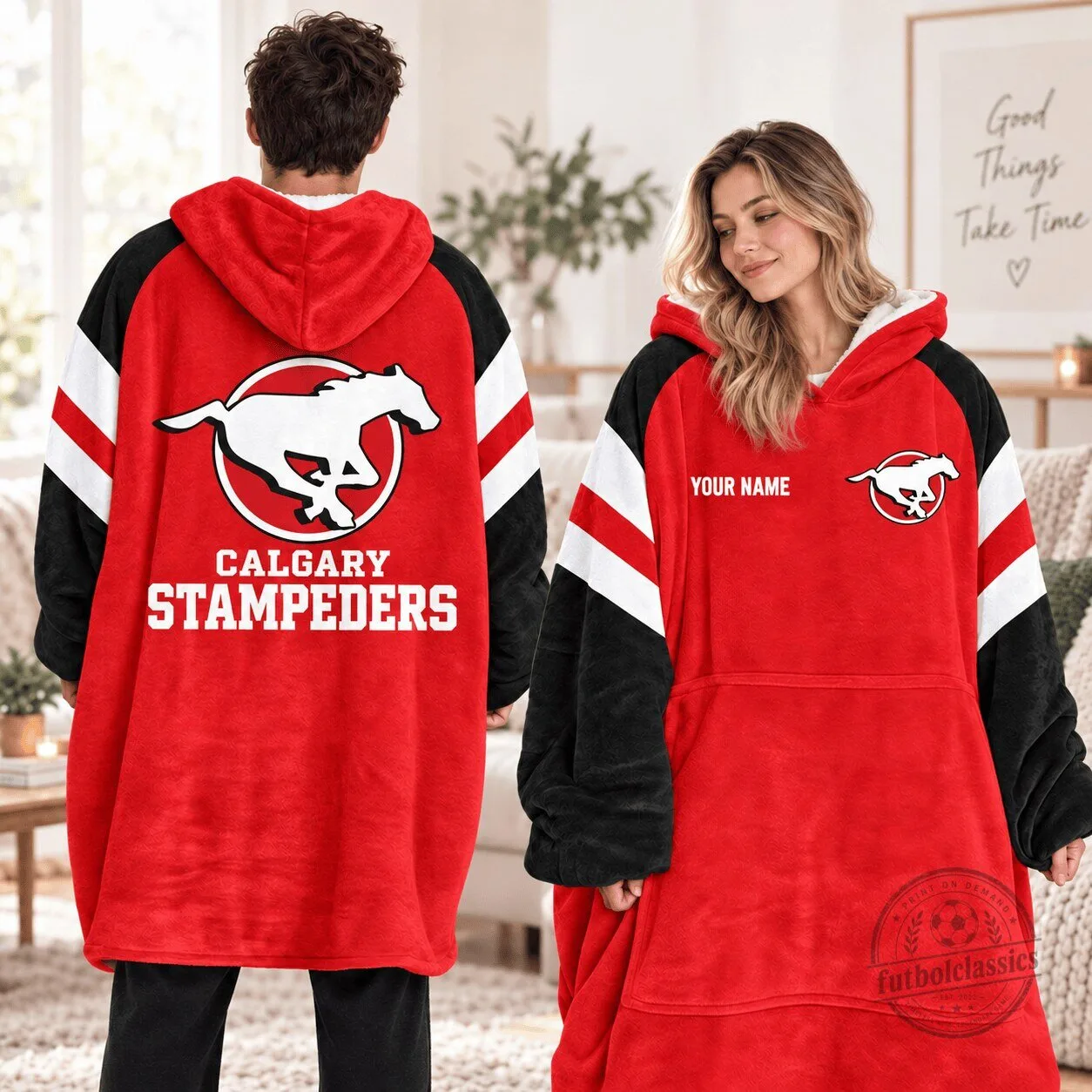 Calgary Stampeders Football Team Personalized Oversized Wearable Blanket Hoodie