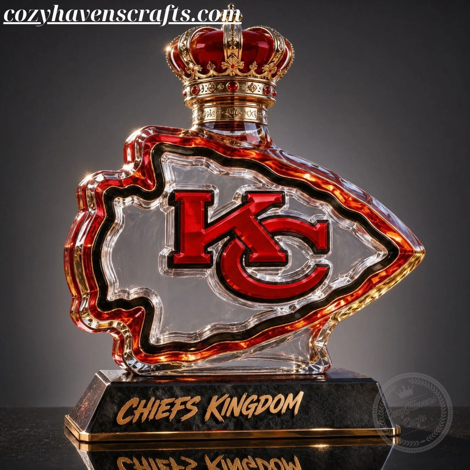 Kansas City Chiefs Glass Whiskey Decanter - Crown Top Chiefs Kingdom Barware Gift