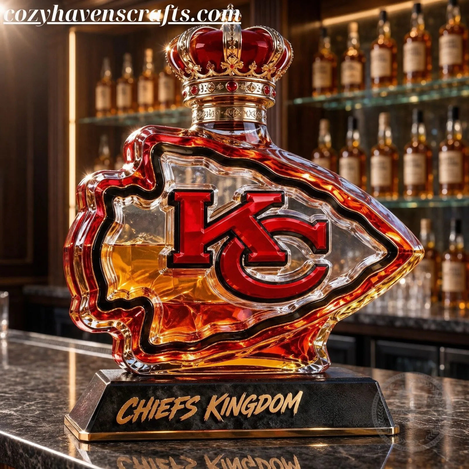 Kansas City Chiefs Glass Whiskey Decanter - Crown Top Chiefs Kingdom Barware Gift 3 Kansas City Chiefs Glass Whiskey Decanter - Crown Top Chiefs Kingdom Barware Gift
