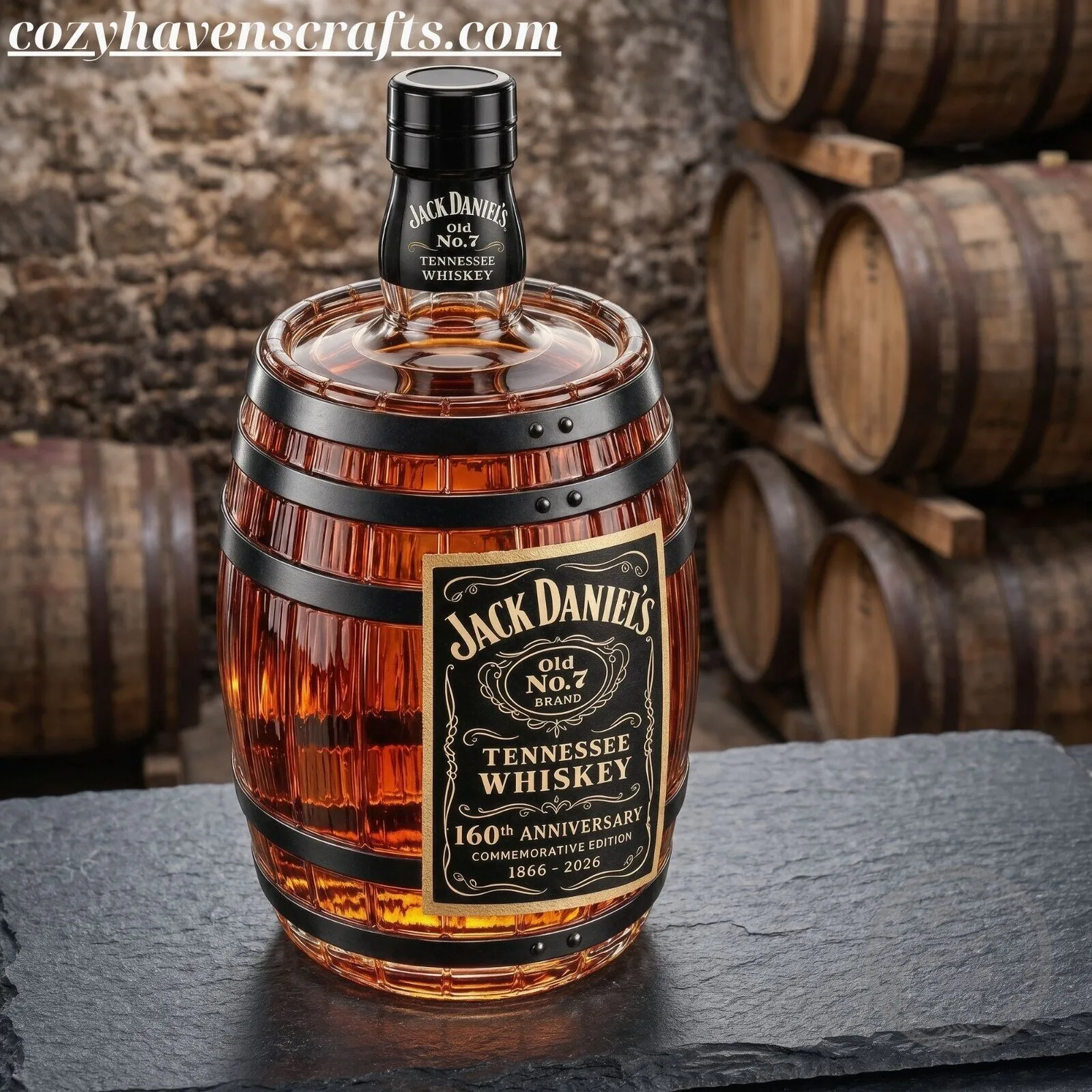 Jack Daniel's 160th Anniversary Barrel Glass Decanter - Commemorative Edition Whiskey Bottle Gift