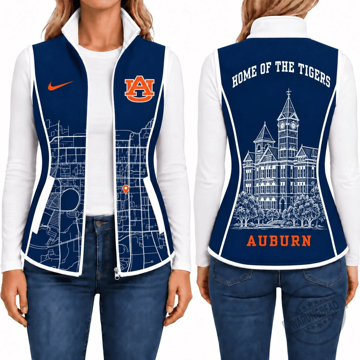 Auburn Tigers Women's Full-Zip Fleece Vest with Map and University Design