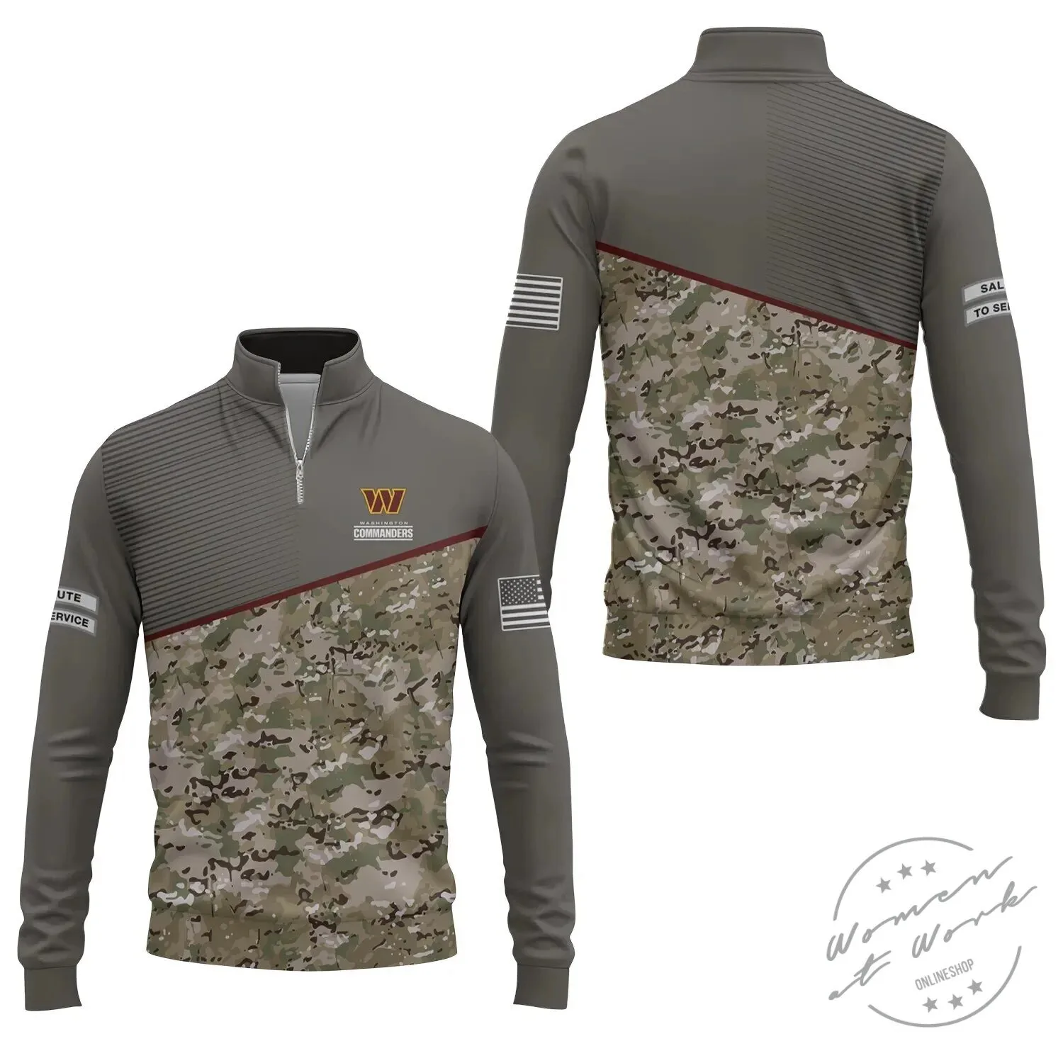 Camouflage Quarter-Zip Pullover Long-Sleeve for Washington Commanders Salute To Service