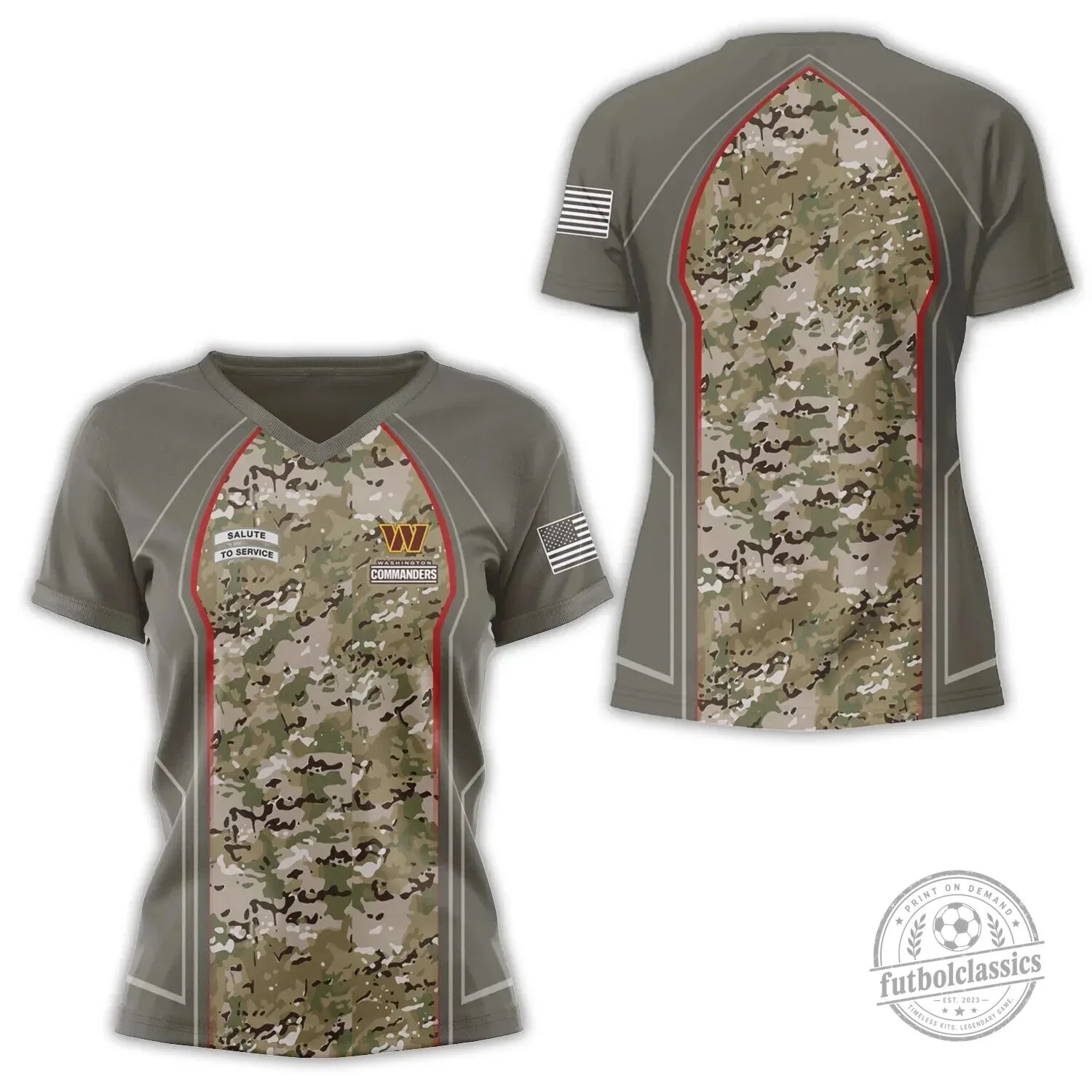 Camouflage V-Neck T-Shirt for Washington Commanders Salute To Service