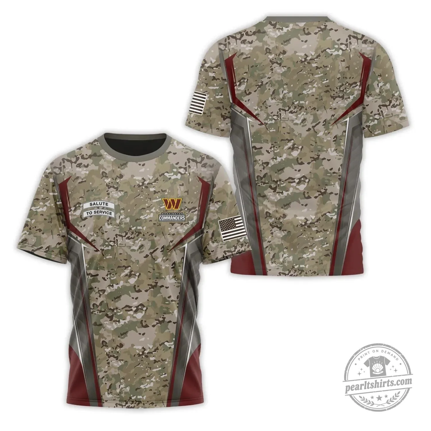 Military Style Camouflage T-Shirt for Washington Commanders Salute To Service Fans