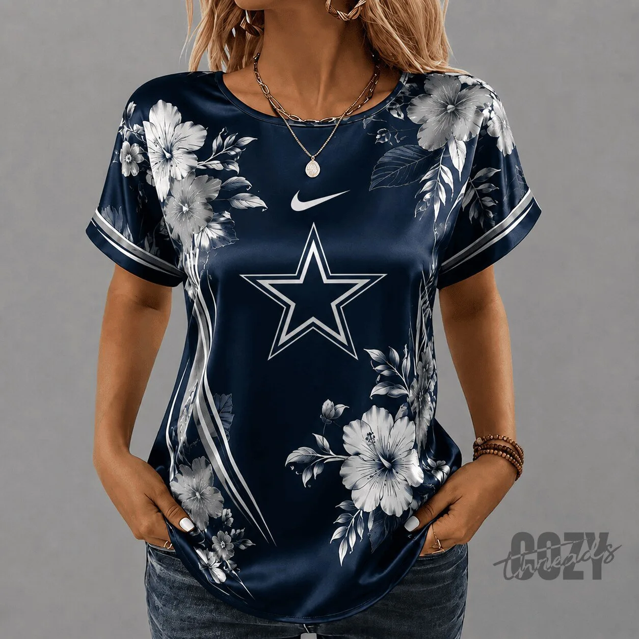 Dallas Cowboys Floral Print Nike Logo Women’s Short Sleeve T-Shirt