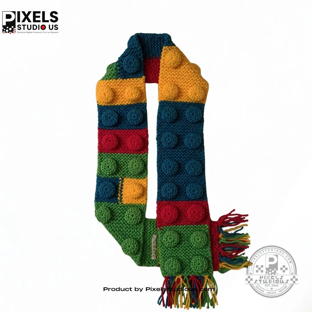 Knitting Lego Building Blocks Scarf 5 Knitting Lego Building Blocks Scarf 3D shirt or sports jersey with all-over print design